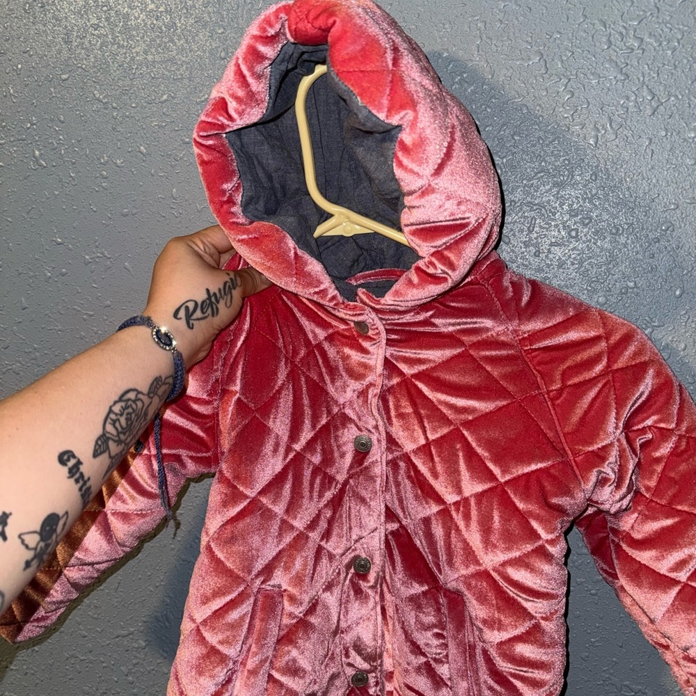 7 For All Mankind suede pink Kids Puffer Jacket